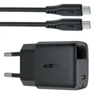 Зарядний пристрій 1xUSB-C 20W Gan A113 Fast Charger + USB-C cable with digital display black Acefast (6974316284420) UA