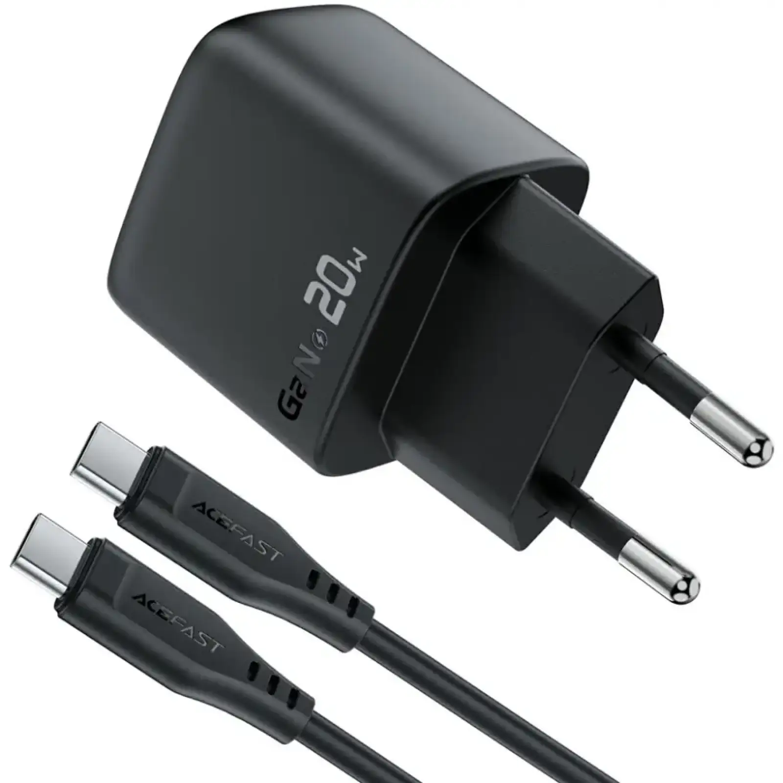 Зарядний пристрій 1xUSB-C 20W Gan A113 Fast Charger + USB-C cable with digital display black Acefast (6974316284420) UA