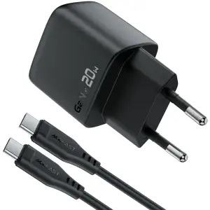 Зарядний пристрій 1xUSB-C 20W Gan A113 Fast Charger + USB-C cable with digital display black Acefast (6974316284420) UA