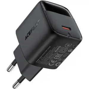 Зарядний пристрій 1xUSB-С 30W with digital display Gan A115 Black Acefast (6974316284444) UA