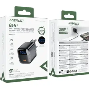 Зарядний пристрій 1xUSB-С 30W with digital display Gan A115 Black Acefast (6974316284444) UA