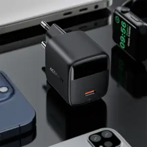 Зарядний пристрій 1xUSB-С 30W with digital display Gan A115 Black Acefast (6974316284444) UA
