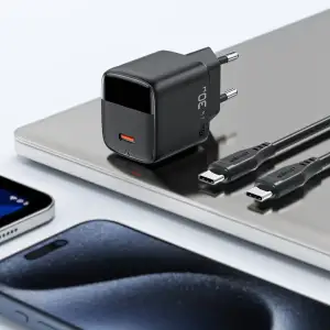 Зарядний пристрій 1xUSB-С 30W with digital display Gan A115 Black Acefast (6974316284444) UA