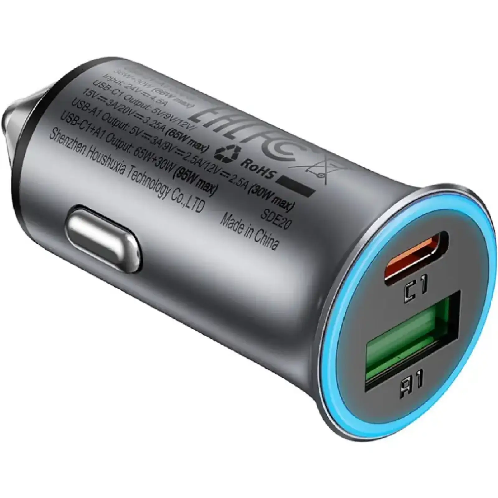 Автозарядка 2xUSB 95W (USB-C + USB-A) + cable USB-C B16 Acefast (6974316285304) UA