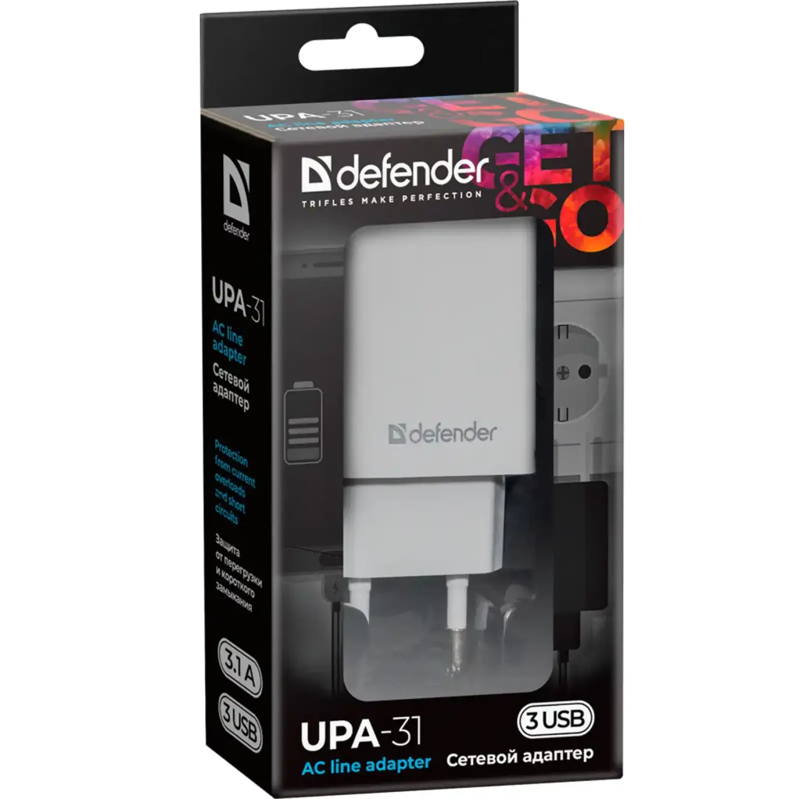 Зарядний пристрій 3xUSB 37W 3.1A білий UPA-31 Defender (83587) UA