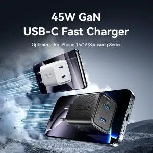 Зарядний пристрій 2xUSB-С 45W GaN білий Vention (FEFW0-EU) UA