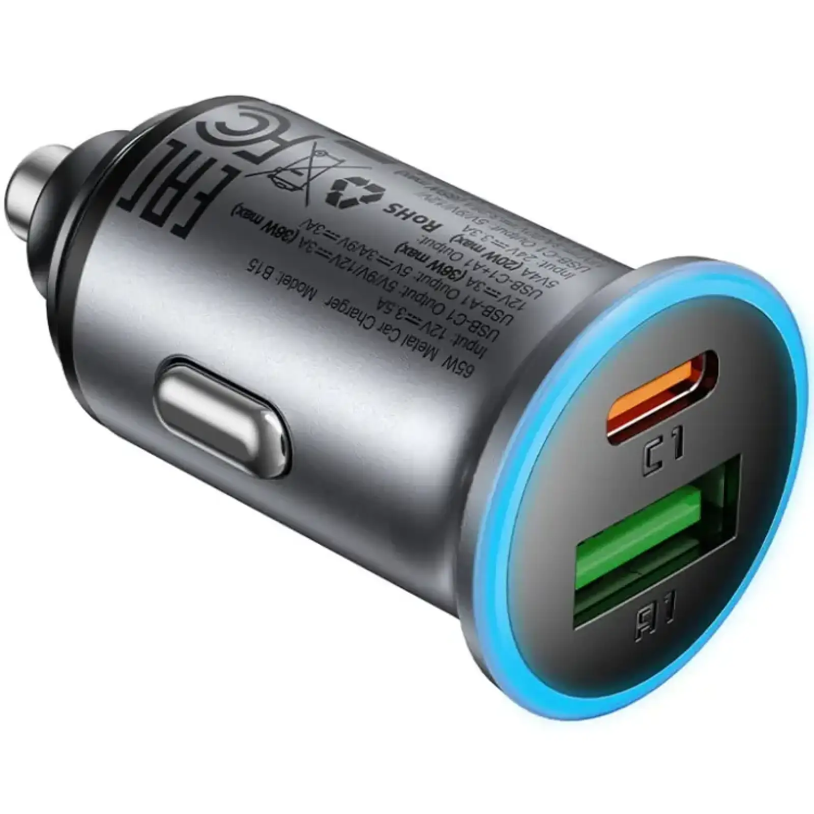 Автозарядка 2xUSB 65W (USB-C + USB-A) B15 Acefast (6974316284963) UA