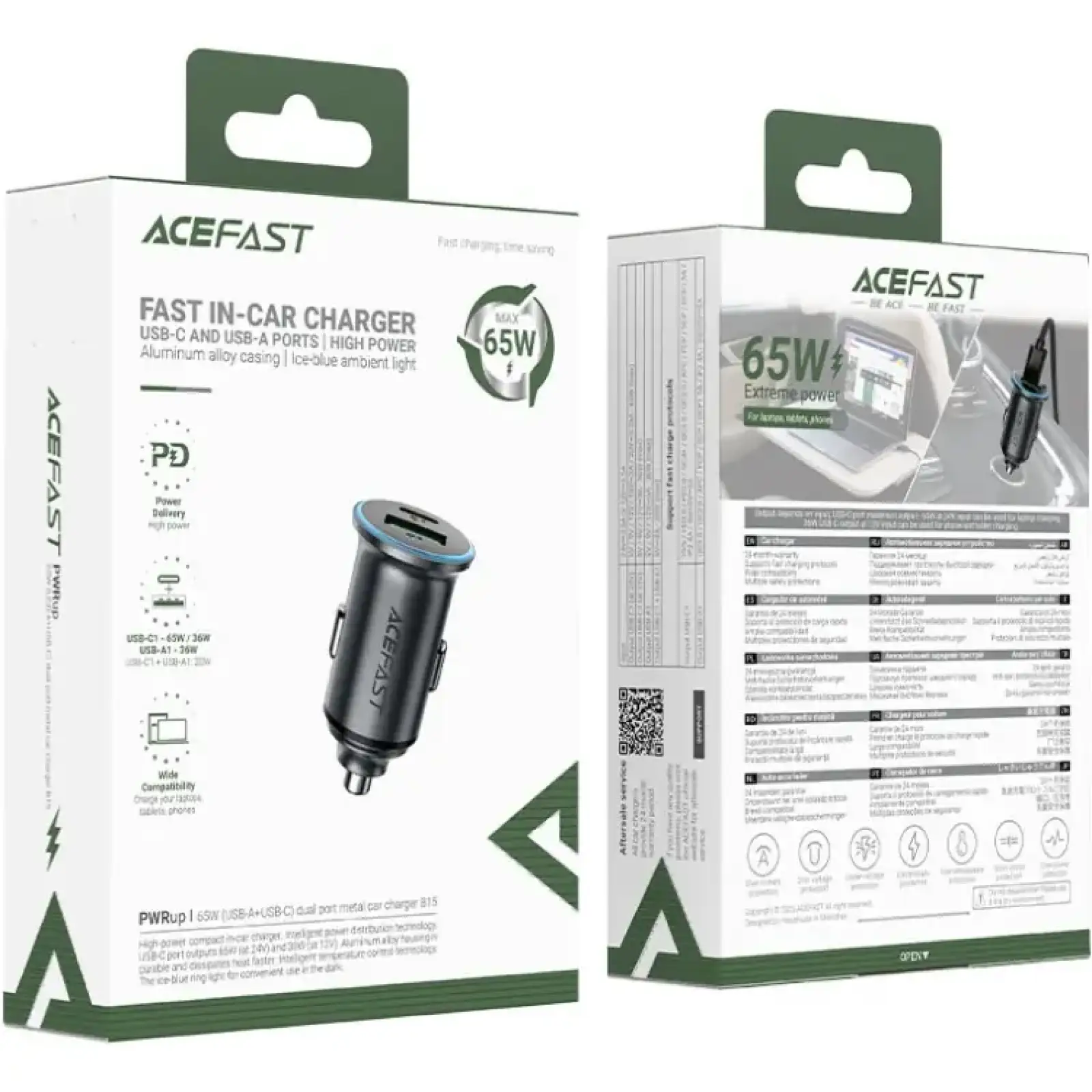 Автозарядка 2xUSB 65W (USB-C + USB-A) B15 Acefast (6974316284963) UA
