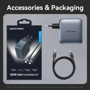 МЗП Vention 4xUSB 100W GaN (3хUSB-C+USB-A) + USB-C cable М-М Black (TZ-FETH0-EU) UA