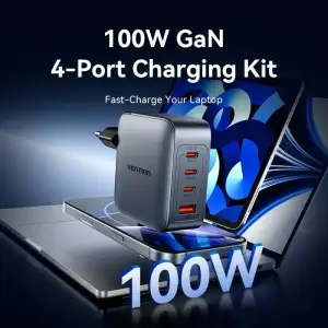 МЗП Vention 4xUSB 100W GaN (3хUSB-C+USB-A) + USB-C cable М-М Black (TZ-FETH0-EU) UA