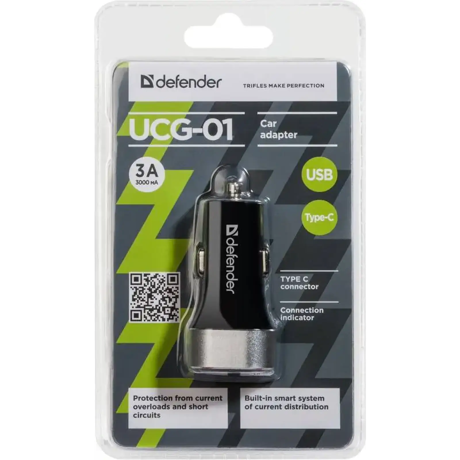 Автозарядка 2xUSB 27W (USB-C + USB-A) UCG-01 5V/5.4A Defender (83569) UA