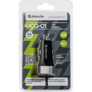 Автозарядка 2xUSB 27W (USB-C + USB-A) UCG-01 5V/5.4A Defender (83569) UA