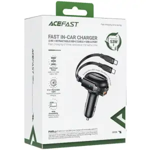 Автозарядка 3xUSB 53W (2xUSB-C+USB-A) + cable USB-C 2in1 B13 Acefast (6974316282921) UA