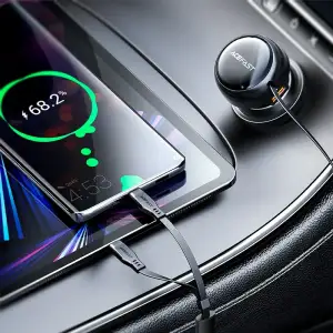 Автозарядка 3xUSB 53W (2xUSB-C+USB-A) + cable USB-C 2in1 B13 Acefast (6974316282921) UA