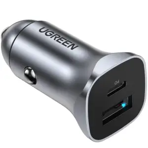 Автозарядка 2xUSB 30W (USB-A + USB-C) QC 4.0 Сіра (EC305) UGREEN (25845) UA