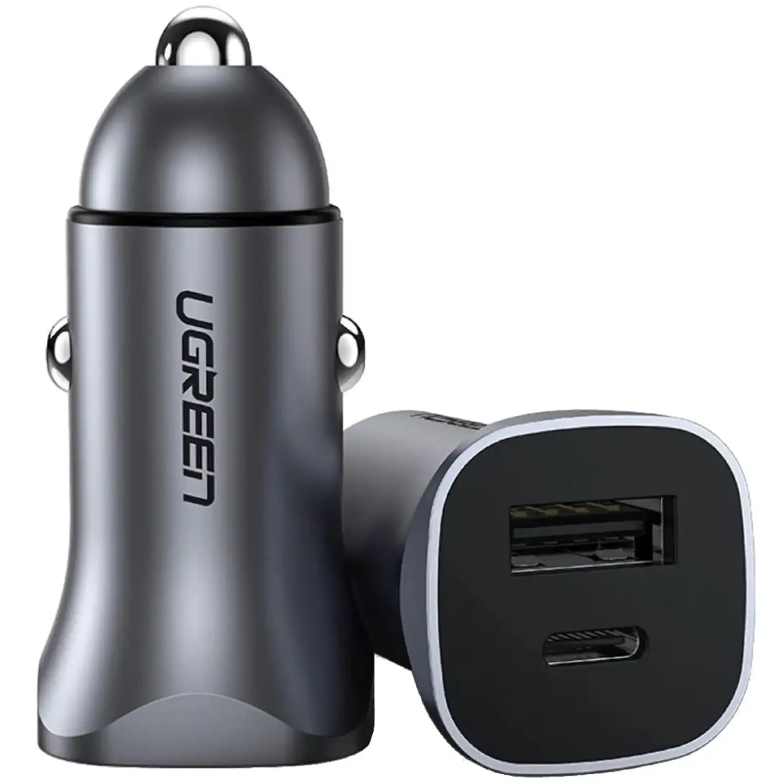 Автозарядка 2xUSB 30W (USB-A + USB-C) QC 4.0 Сіра (EC305) UGREEN (25845) UA