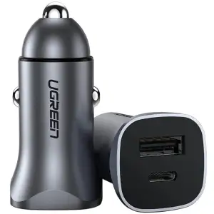 Автозарядка 2xUSB 30W (USB-A + USB-C) QC 4.0 Сіра (EC305) UGREEN (25845) UA
