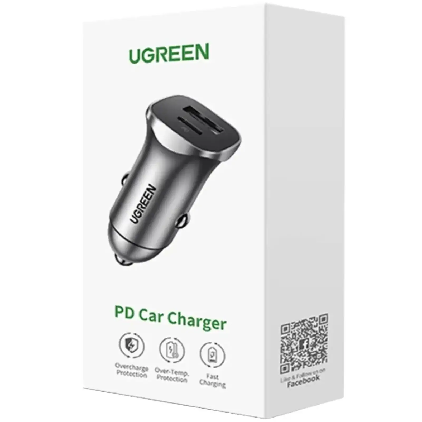 Автозарядка 2xUSB 30W (USB-A + USB-C) QC 4.0 Сіра (EC305) UGREEN (25845) UA