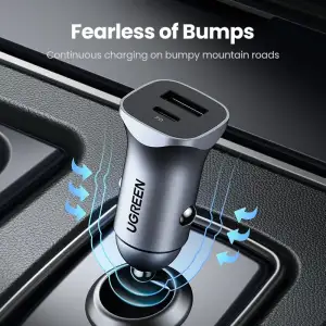 Автозарядка 2xUSB 30W (USB-A + USB-C) QC 4.0 Сіра (EC305) UGREEN (25845) UA