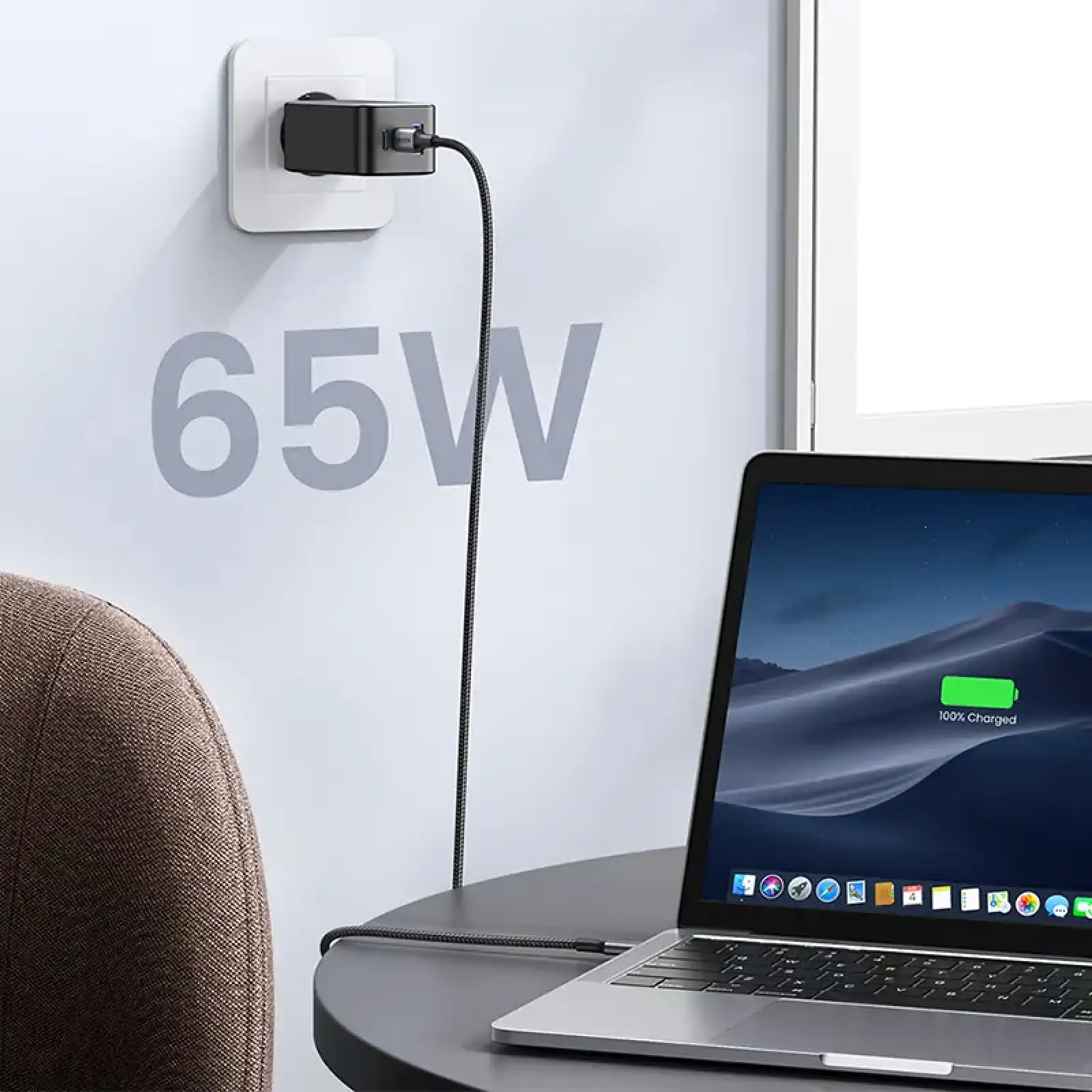 Зарядний пристрій 3xUSB 65W (2хUSB-C+USB-A) Gan CD244 Сірий Ugreen (10335) UA