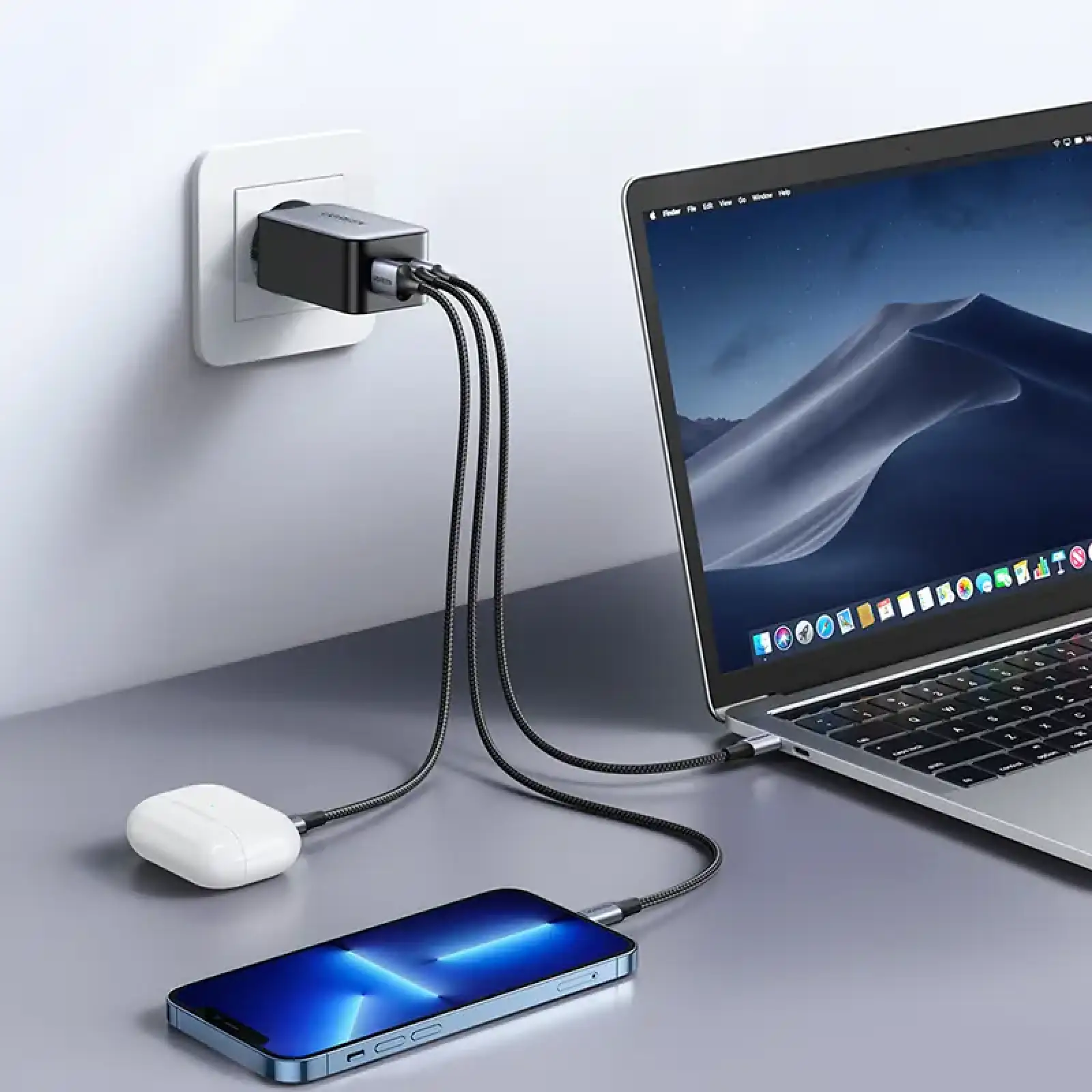 Зарядний пристрій 3xUSB 65W (2хUSB-C+USB-A) Gan CD244 Сірий Ugreen (10335) UA