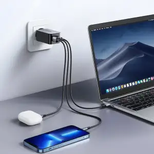 Зарядний пристрій 3xUSB 65W (2хUSB-C+USB-A) Gan CD244 Сірий Ugreen (10335) UA