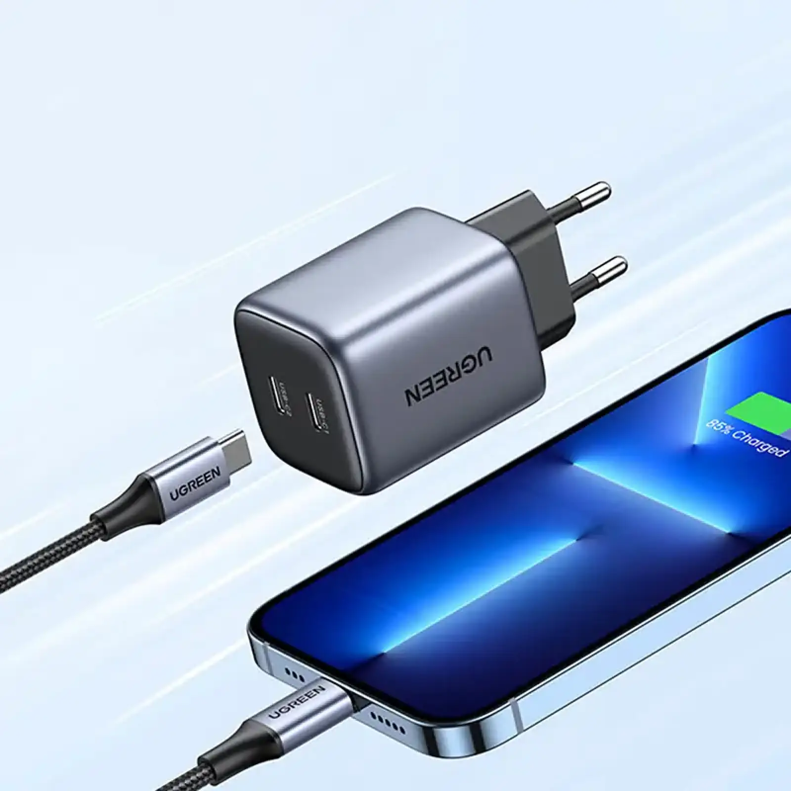 Зарядний пристрій 2xUSB 45W (2xUSB-C) Gan PD 25W+20W, CD294 Ugreen Сірий (90573) UA