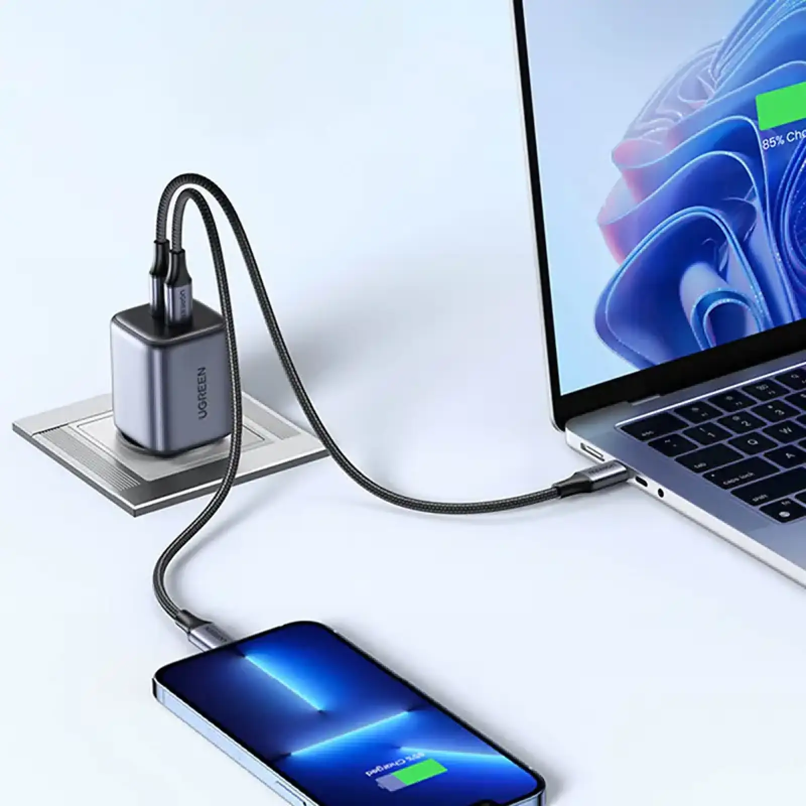 Зарядний пристрій 2xUSB 45W (2xUSB-C) Gan PD 25W+20W, CD294 Ugreen Сірий (90573) UA