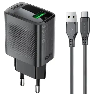 Зарядний пристрій 1xUSB-A 18W + Type-C cable A90 Fast Charger Black Acefast (6974316280064) UA