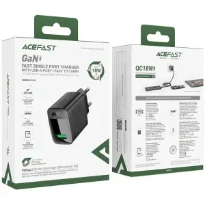 Зарядний пристрій 1xUSB-A 18W + Type-C cable A90 Fast Charger Black Acefast (6974316280064) UA