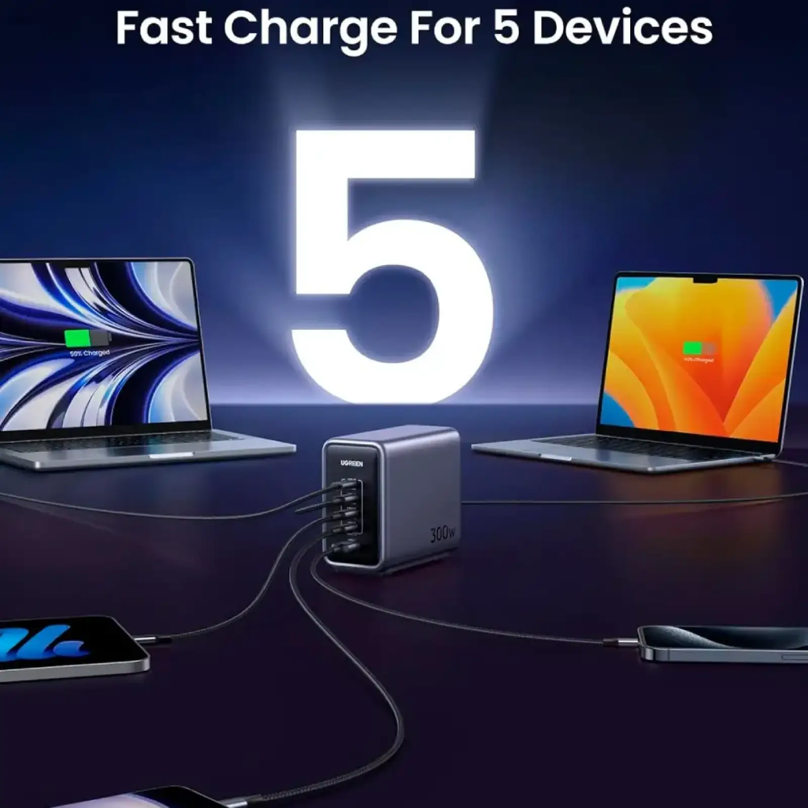 Зарядний пристрій 5xUSB 300W 5xUSB (4хUSB-C + USB-A) Nexode Desktop Fast Charger, Cable CD333 Ugreen (90903B) UA