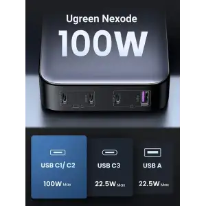 Зарядний пристрій 4xUSB 100W (3хUSB-C+USB-A) Gan Nexode чорний CD328 Ugreen Desktop Fast Charger (90928) UA