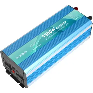 Інвертор Choetech з зарядкою, функція ДБЖ 12\220V 1500Вт, LiFePO₄/Li-ion/AGM/GEL, чиста синусоїда (INV-C1500WUPS-EU) UA