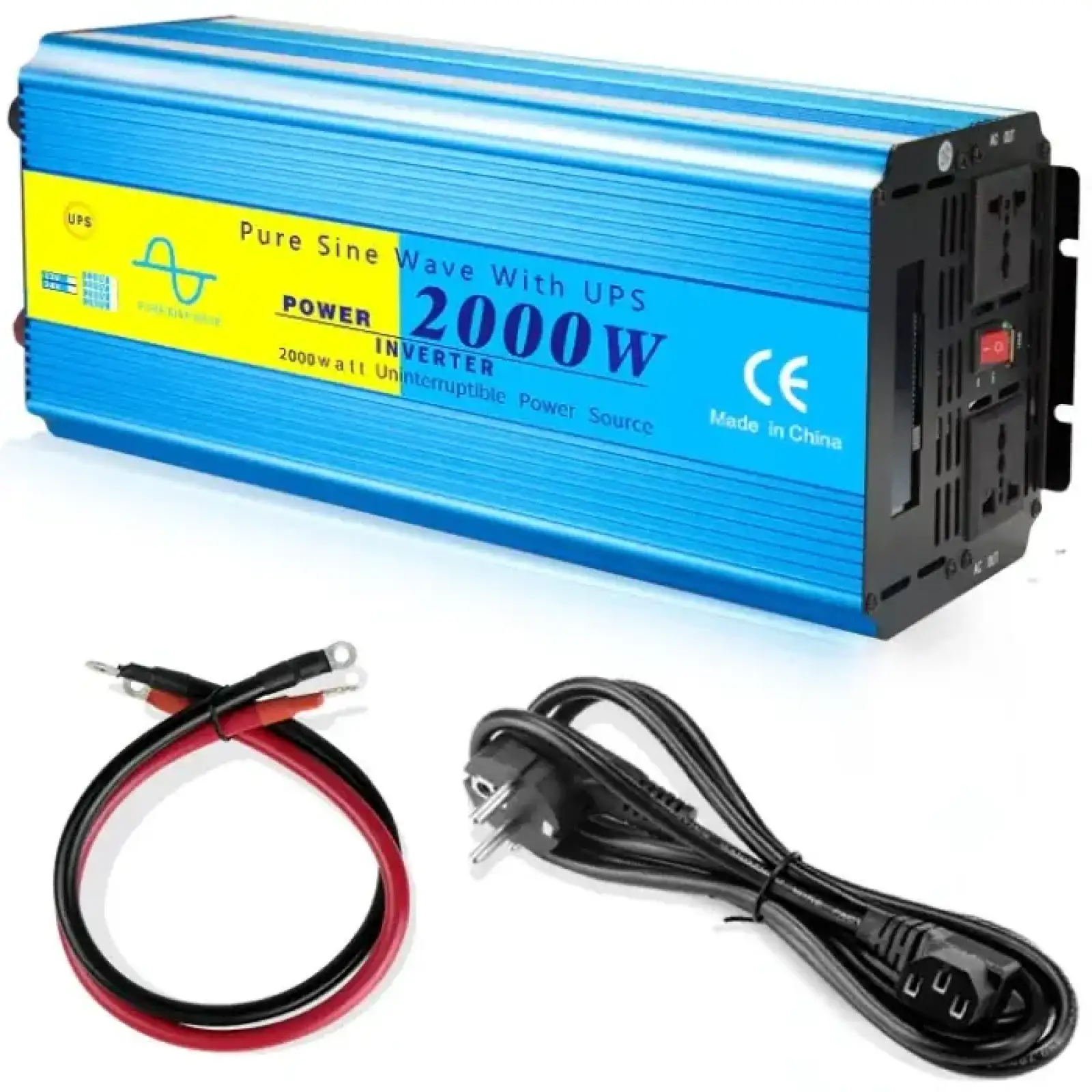 Інвертор Choetech з зарядкою, функція ДБЖ 12\220V 2000Вт, LiFePO₄/Li-ion/AGM/GEL, чиста синусоїда (INV-C2000WUPS-EU) UA