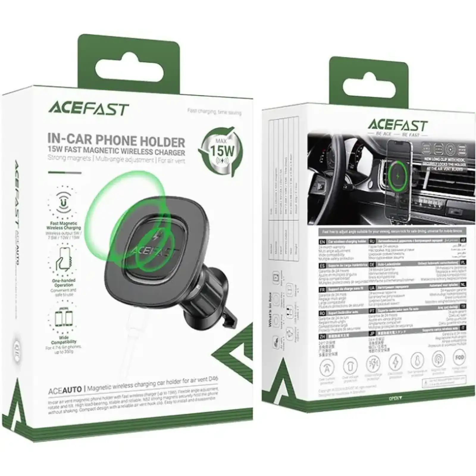 Автомобільне кріплення для смартфона D46 Magnetic wireless charging Acefast (6974316284109) UA