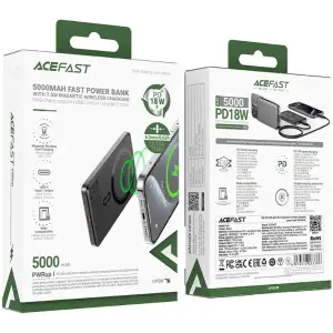 Зовнішній акумулятор Acefast Magnetic Wireless 5000mAh 18W PD,QC 3.0, QI 7.5 Вт, ультра тонкий, M8 Black (6974316283386) UA
