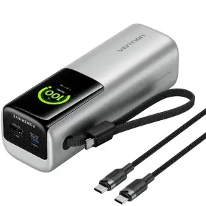 Зовнішній акумулятор Vention 27000mAh 200W PD3.1, USB-A, USB-C In/Out, with Built-in USB-C Cable, TFT Display, Silver (FKGI0) UA