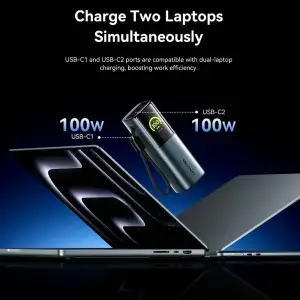 Зовнішній акумулятор Vention 27000mAh 200W PD3.1, USB-A, USB-C In/Out, with Built-in USB-C Cable, TFT Display, Silver (FKGI0) UA