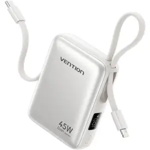 Зовнішній акумулятор Vention 10000mAh 45W PD, QC3.0 USB-C In/Out, with Built-in USB-C and Lightning Cables Beige (FKMN0) UA