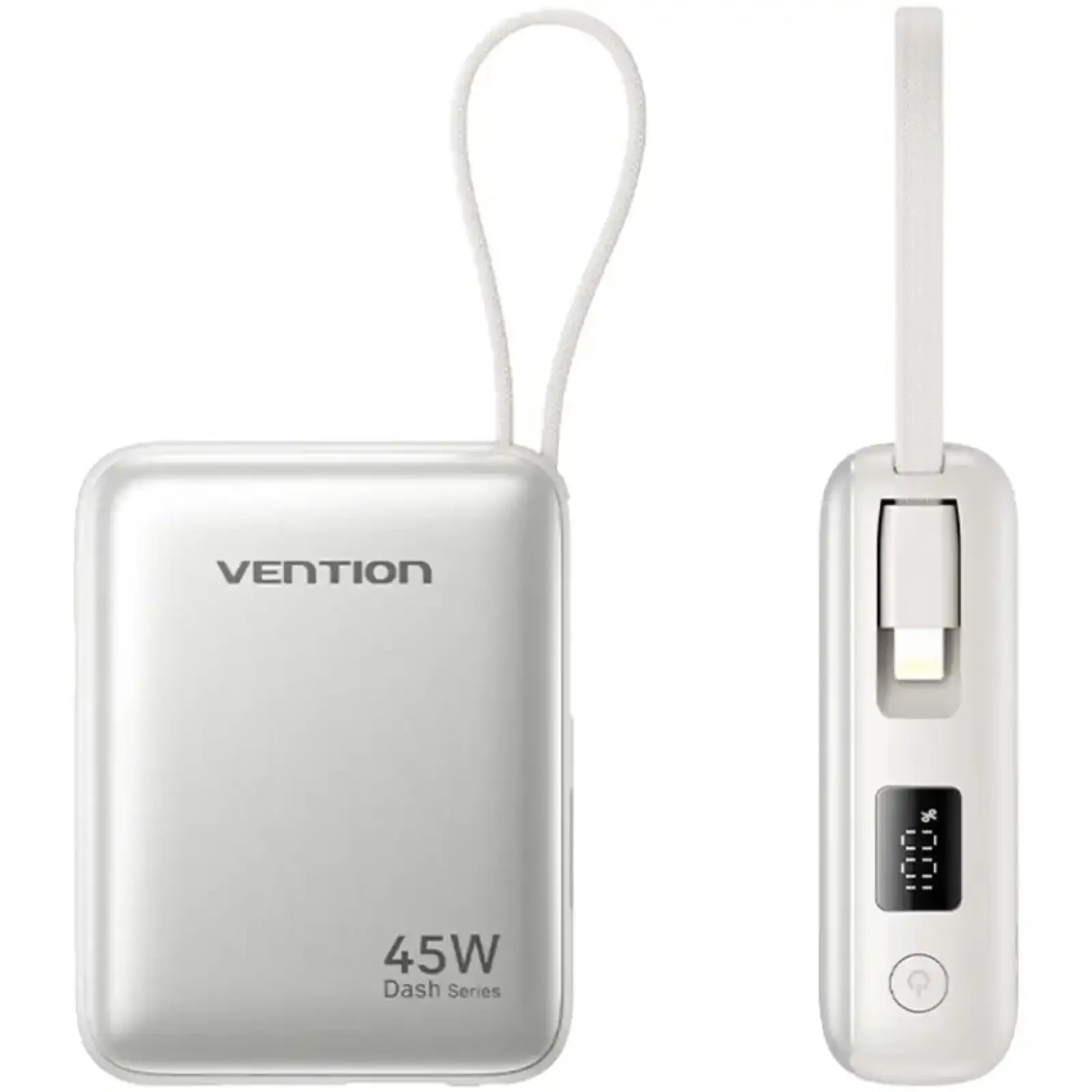 Зовнішній акумулятор Vention 10000mAh 45W PD, QC3.0 USB-C In/Out, with Built-in USB-C and Lightning Cables Beige (FKMN0) UA