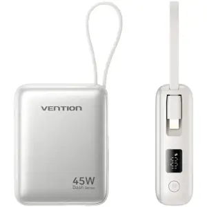 Зовнішній акумулятор Vention 10000mAh 45W PD, QC3.0 USB-C In/Out, with Built-in USB-C and Lightning Cables Beige (FKMN0) UA