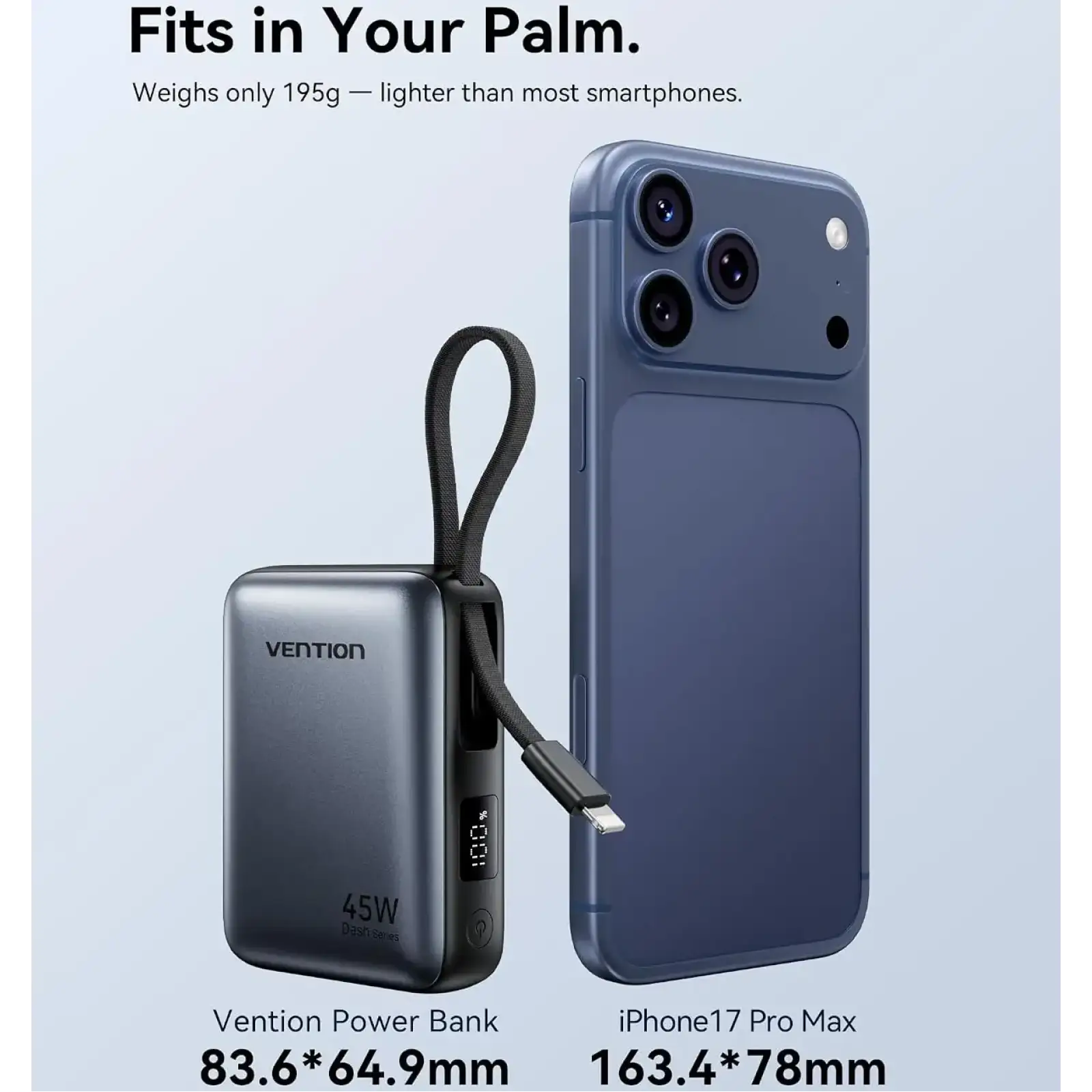 Зовнішній акумулятор Vention 10000mAh 45W PD, QC3.0 USB-C In/Out, with Built-in USB-C and Lightning Cables Beige (FKMN0) UA