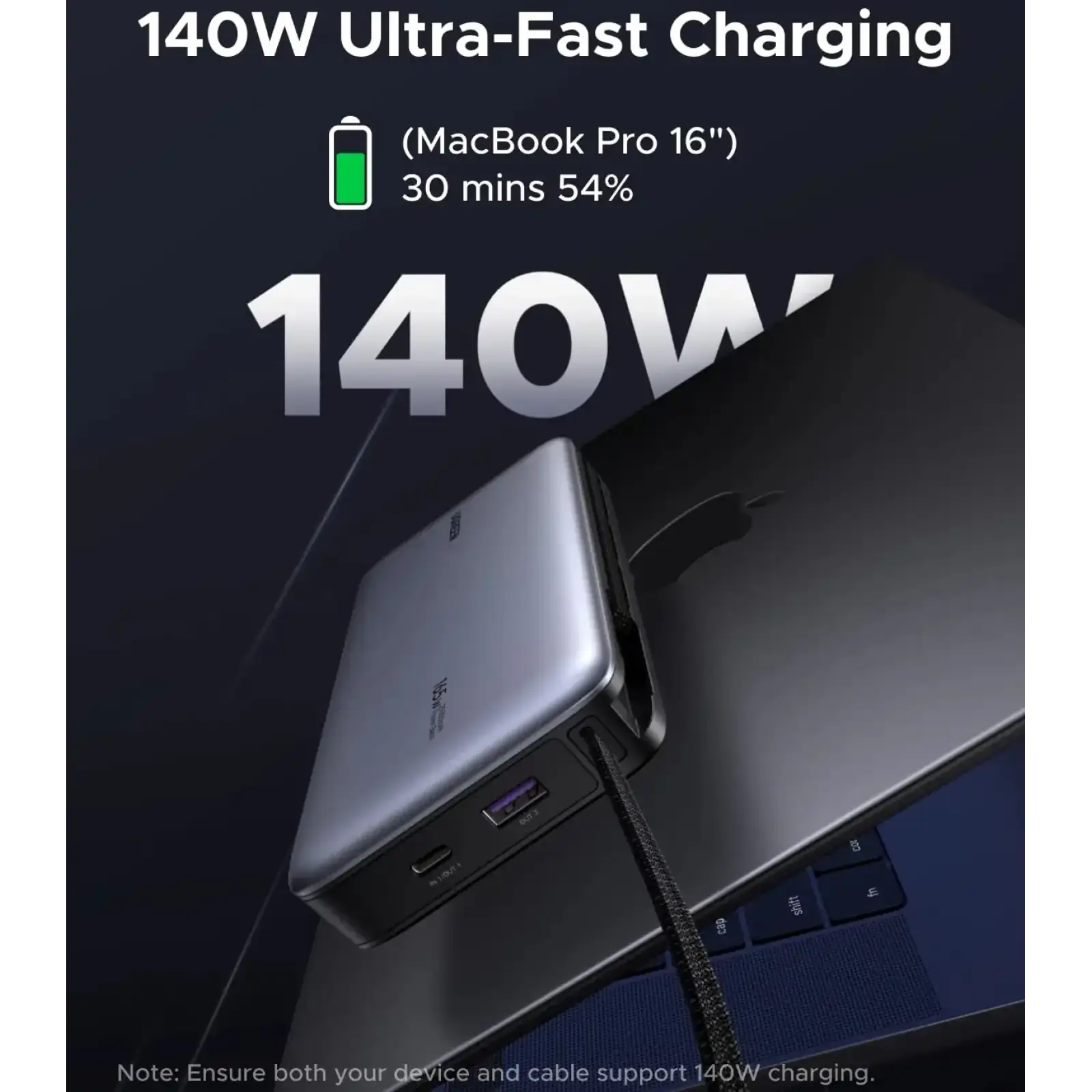 Зовнішній акумулятор Ugreen 25000mAh 165W PD3.1/QC, USB-A,USB-С IN/OUT, with built in 2xUSB-C cables (PB552) Gray (55995B) UA