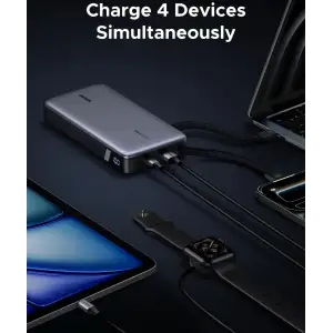 Зовнішній акумулятор Ugreen 25000mAh 165W PD3.1/QC, USB-A,USB-С IN/OUT, with built in 2xUSB-C cables (PB552) Gray (55995B) UA
