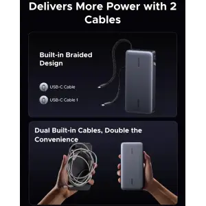 Зовнішній акумулятор Ugreen 25000mAh 165W PD3.1/QC, USB-A,USB-С IN/OUT, with built in 2xUSB-C cables (PB552) Gray (55995B) UA