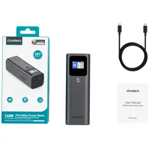 Зовнішній акумулятор Choetech 27000mAh 140W PD5.0,QC3.0, USB-A, 2xUSB-C In/Out, TFT Display, black (B670-CCGY) UA