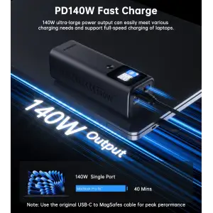 Зовнішній акумулятор Choetech 27000mAh 140W PD5.0,QC3.0, USB-A, 2xUSB-C In/Out, TFT Display, black (B670-CCGY) UA