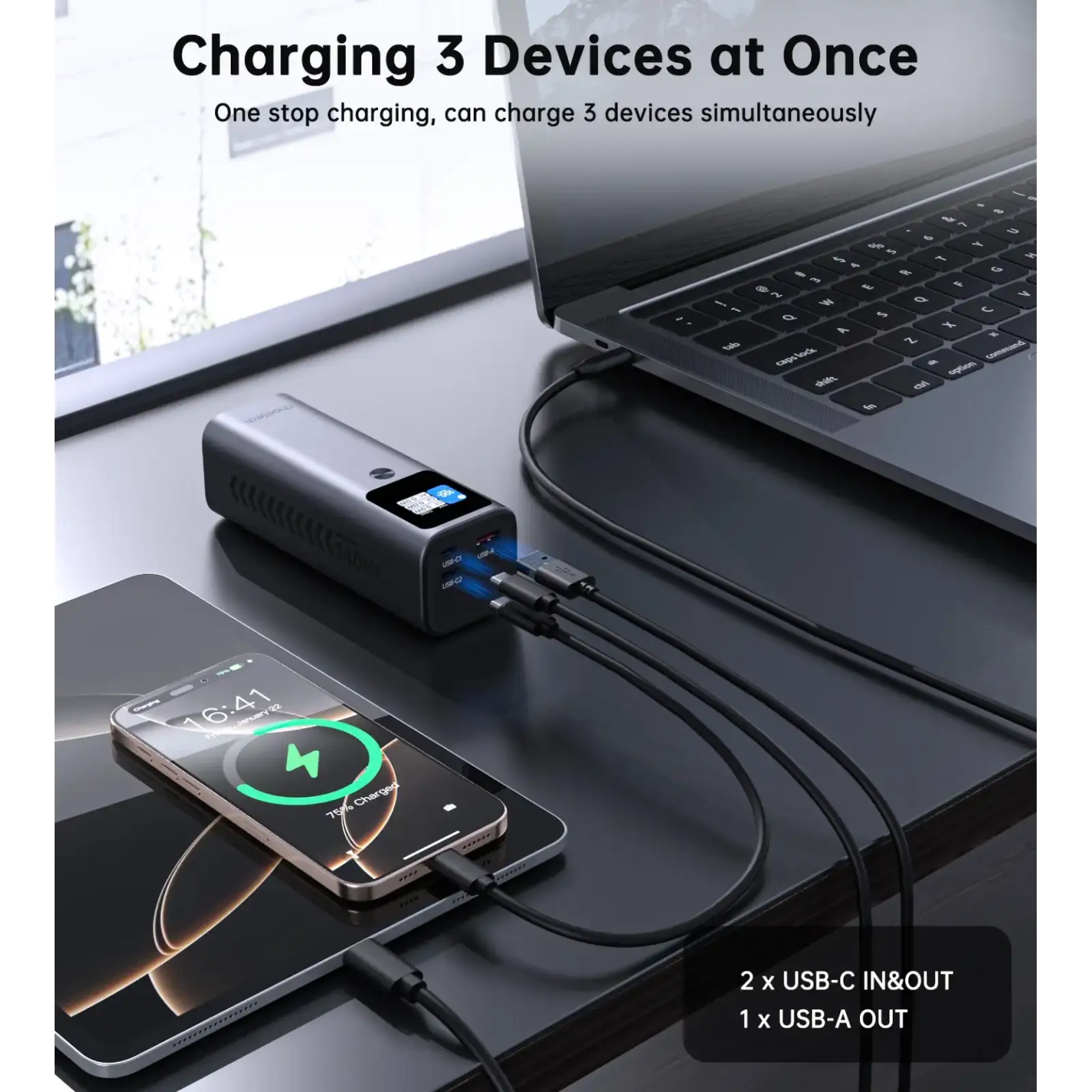 Зовнішній акумулятор Choetech 27000mAh 140W PD5.0,QC3.0, USB-A, 2xUSB-C In/Out, TFT Display, black (B670-CCGY) UA