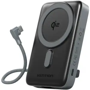 Зовнішній акумулятор Vention Magnetic Wireless 10000mAh 35W PD USB-C In/Out, with built-in USB-C cable, QI-2 15W Gray (FKHH0) UA