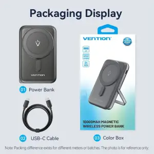 Зовнішній акумулятор Vention Magnetic Wireless 10000mAh 20W PD USB-C In/Out, QI-15W Black (FHNB0) UA